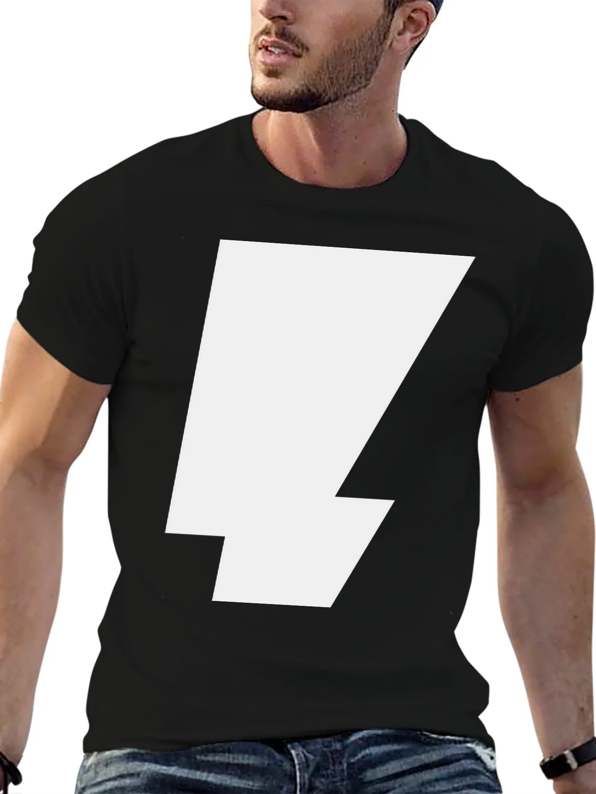 Bold Lightning Bolt Graphic Tee - Black