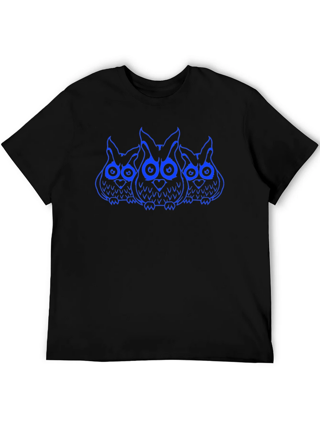 Owl Trio Graphic Print T-Shirt - Black