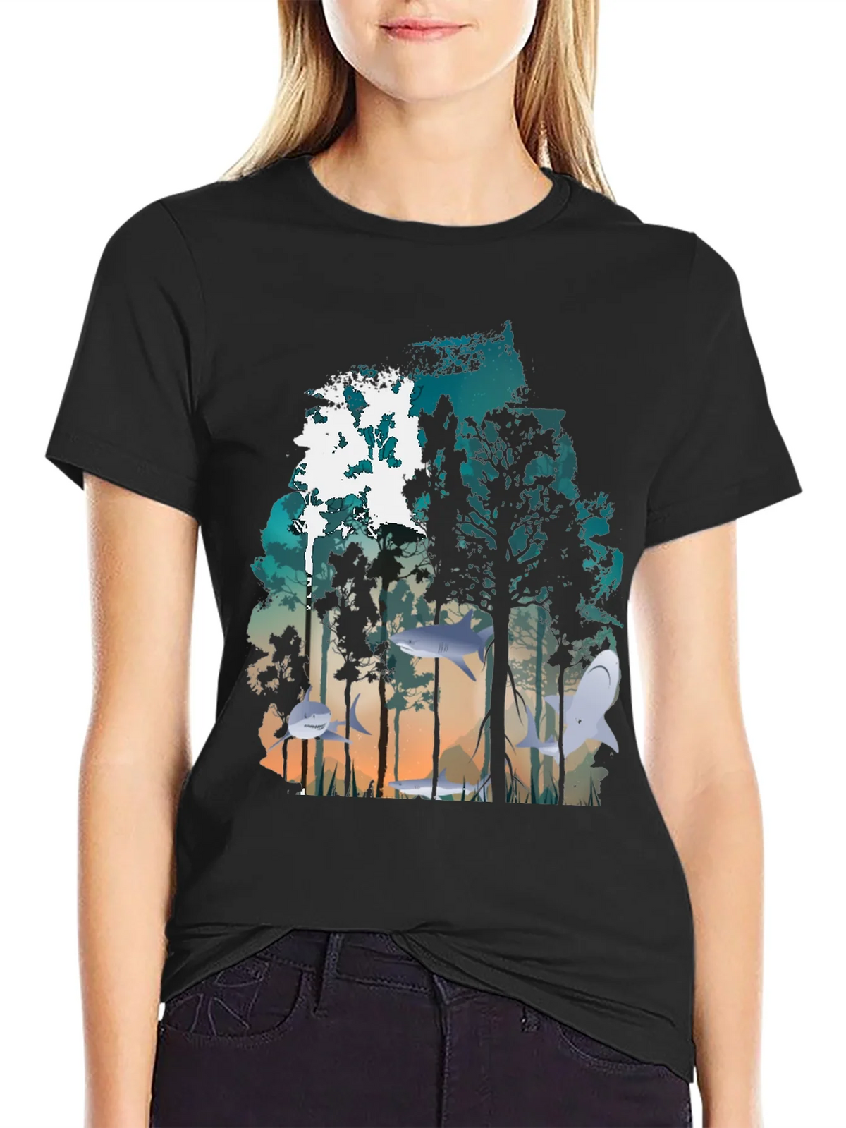 Shark Forest Graphic Tee - Unique Nature Inspired Design