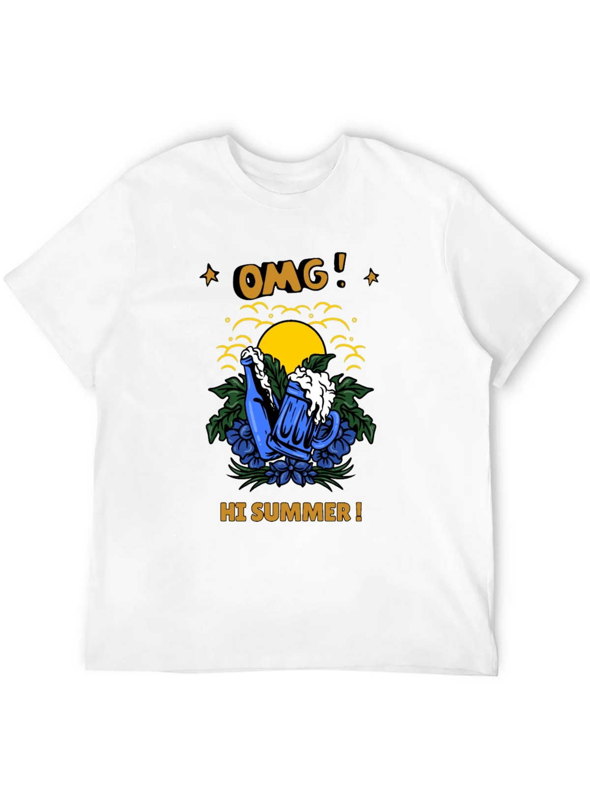 OMG! Hi Summer T-Shirt - Beer Mug & Sunset Graphic Tee
