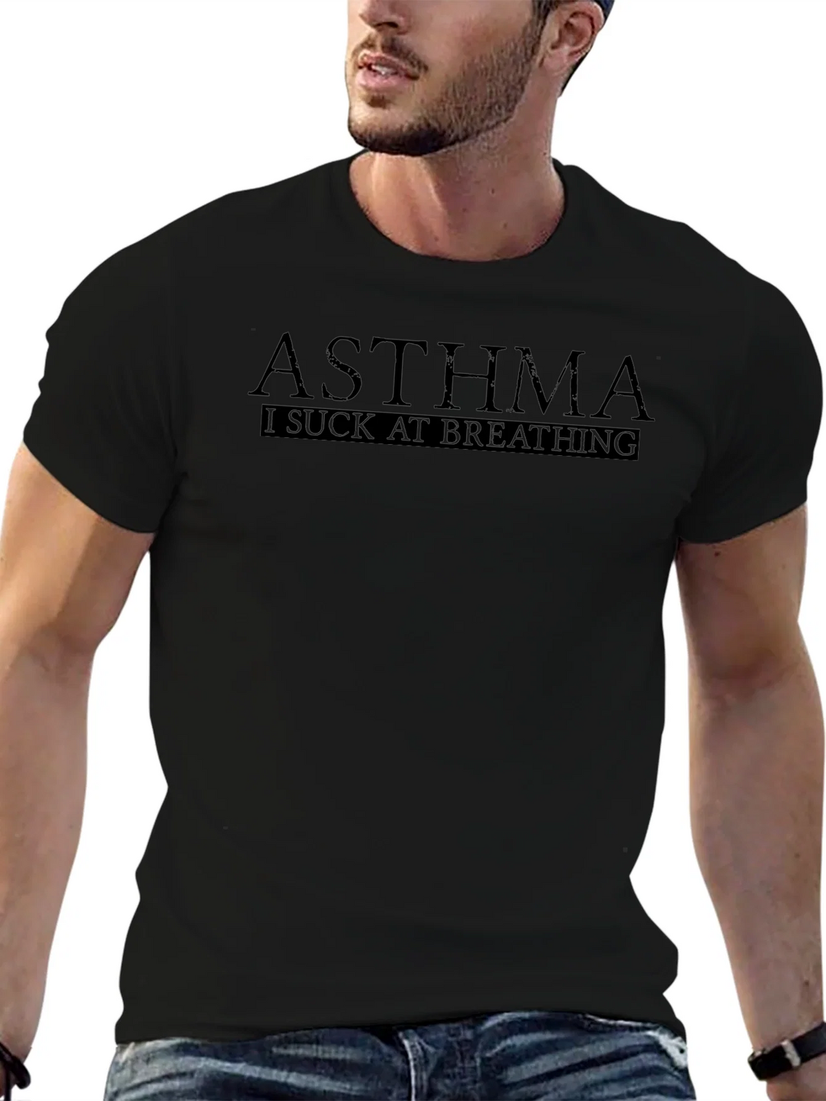 Asthma I Suck At Breathing Black T-Shirt