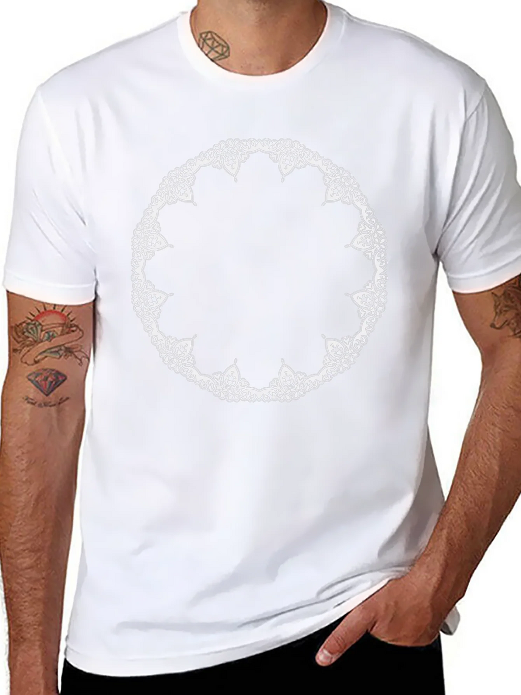 Black T-Shirt with Ornate Circle Design