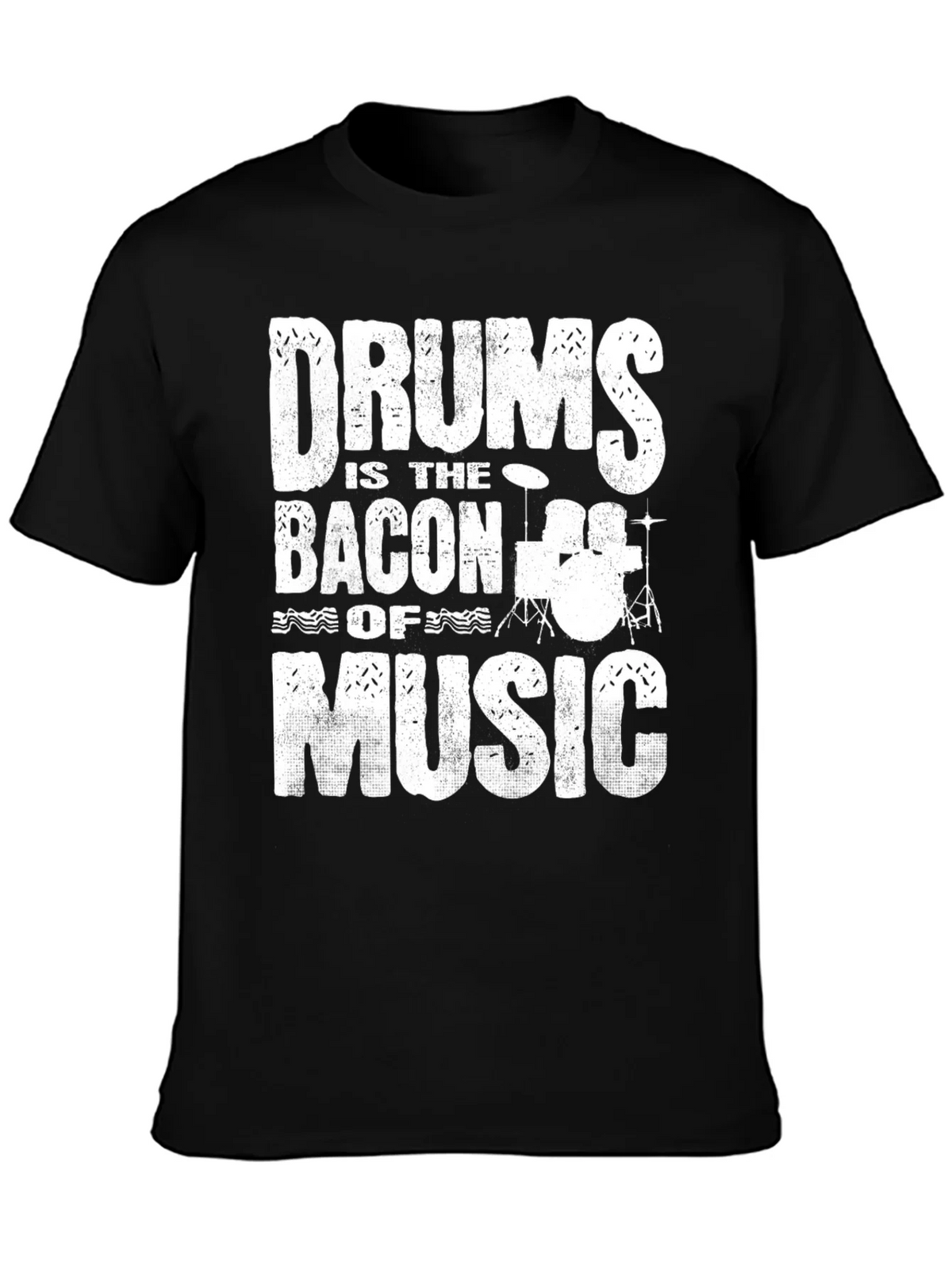 Drums Bacon of Music Black Graphic T-Shirt
