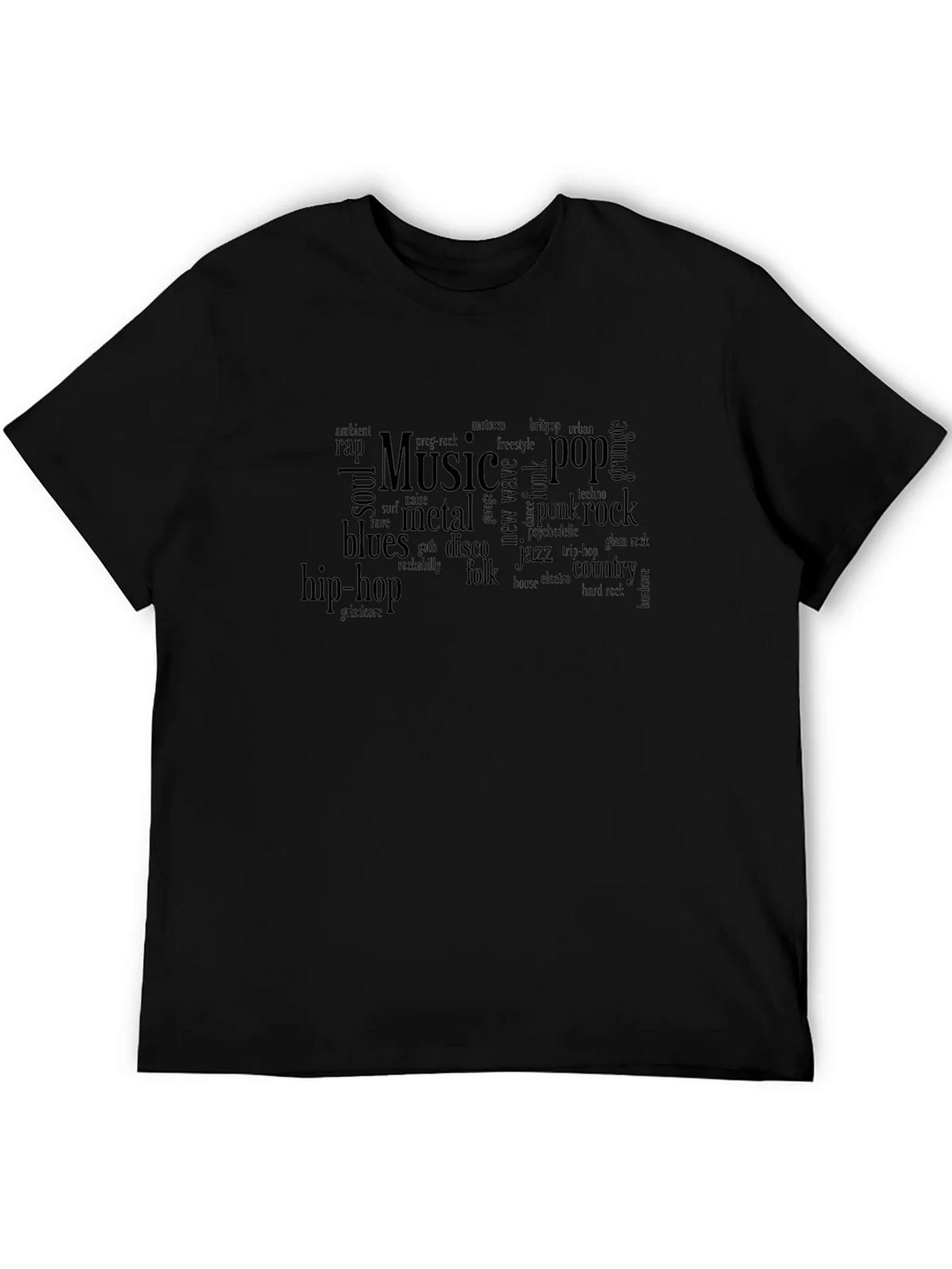 Music Genre Word Cloud T-Shirt - Black