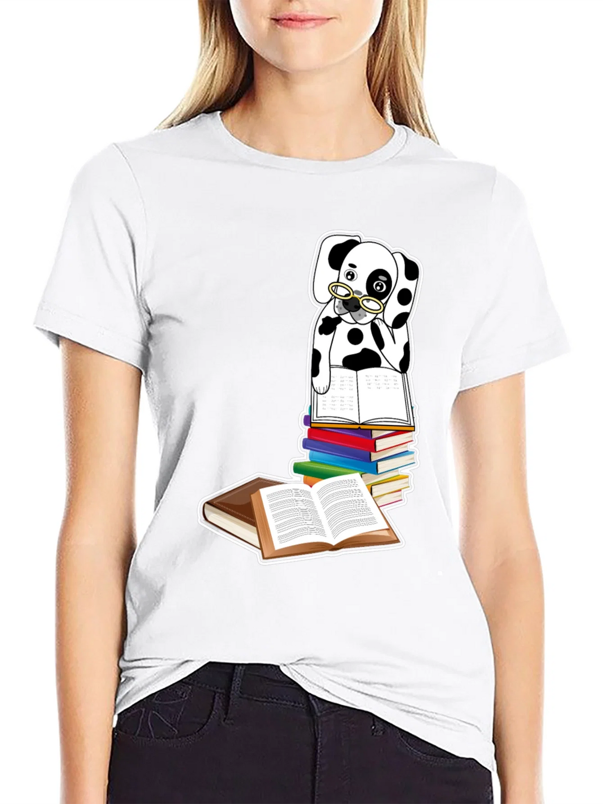Dalmatian Dog Reading Books T-Shirt