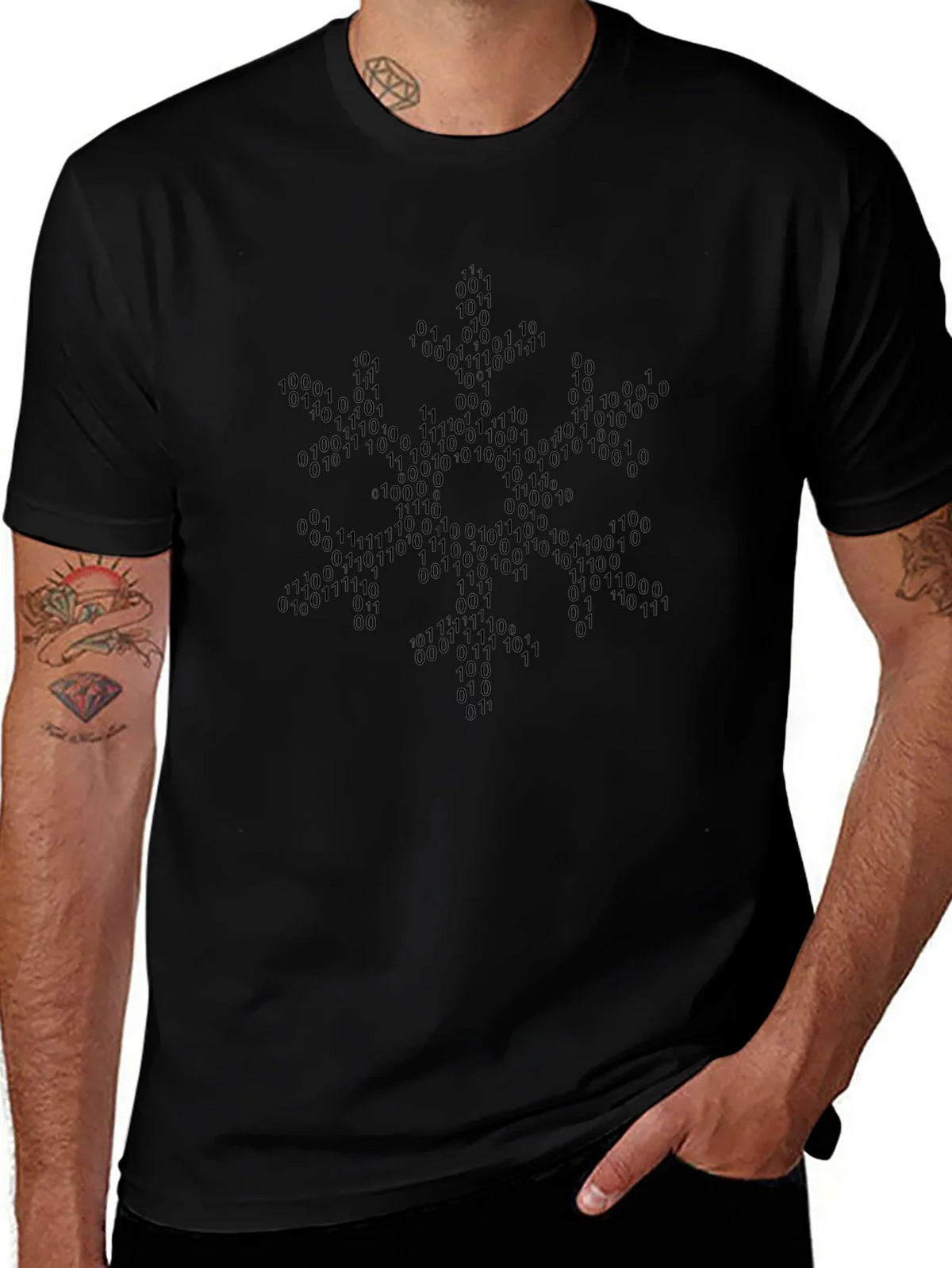 Binary Code Snowflake Graphic Tee - Black